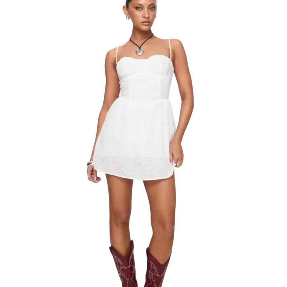 Princess Polly Mckilah Eyelet Cotton Minidress In White size 6